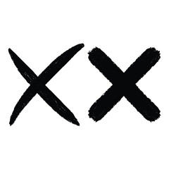 Grunge Texture Two Distressed Brush Stroke Cross Shapes on White Background