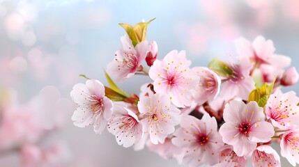 Delicate pink cherry blossoms in spring