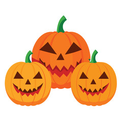 Halloween  three jack-o'-lanterns isolated  on white background