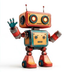 Retro Robot: A Whimsical Vintage Toy Robot, Colorful and Playful, Waving Hello