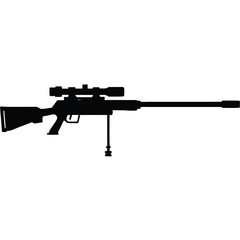 Rifle Silhouette with Scope on Transparent Background, Bipod Stand Black