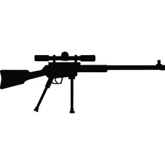 Rifle Silhouette with Scope on Transparent Background, Hunting Equipment Icon