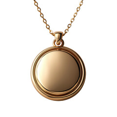 Round gold locket necklace pendant chain jewelry fashion accessory style on transparent background