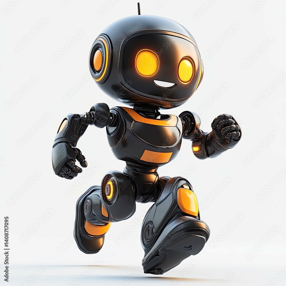 Poster running robot: futuristic ai character in dynamic 3d render