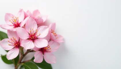 Obraz premium Delicate pink blossoms, lush bouquet, pristine white backdrop, white background, close up, cheerful