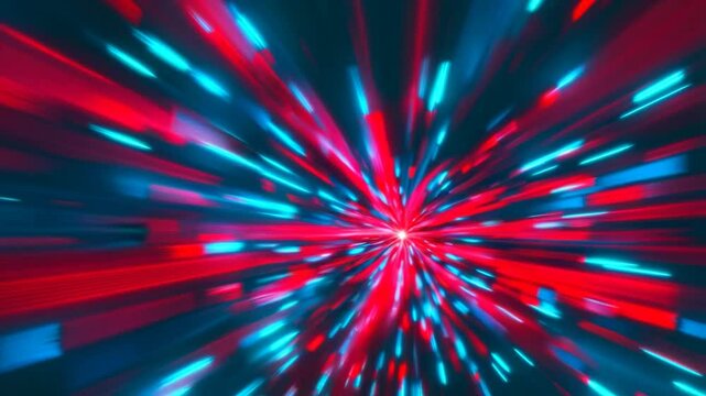 A dark background with neon lights and laser beams, creating an atmosphere of futuristic technology and gaming aesthetics. The scene is illuminated by vibrant blue, purple, red, and orange light stre