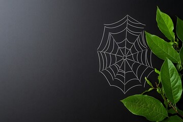 Spiderweb, Leaves, Dark Background