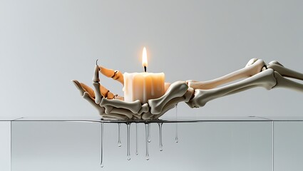 Skeleton Hand Holding Burning Candle in Water.....