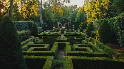 Exploring Green Garden Maze with Geometric Hedges and Pathway