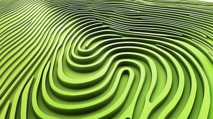 Obraz premium Abstract Green Fingerprint Texture: A 3D Rendering of Intertwined Lines