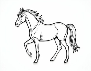 Obraz premium Horse Illustration Walking Simple Black and White Drawing
