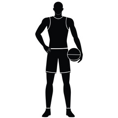 Fototapeta premium Silhouette of Muscular Man with Basketball Ball, Isolated on Transparent Background