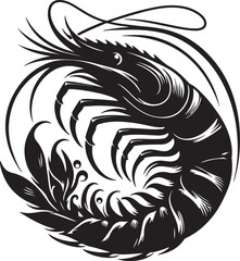 Fototapeta premium Prawn Silhouette Black Vector High Quality Vector Image. The white background
