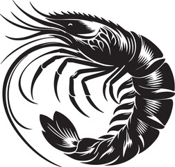 Obraz premium Prawn Silhouette Black Vector High Quality Vector Image. The white background