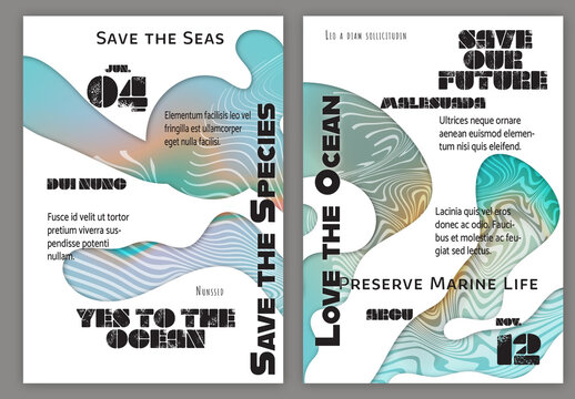 Flyer A4 Ocean Wavy Abstract Shape Whte Background