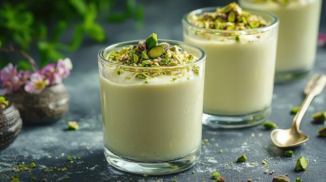 Lebanese ashta pudding with pistachio