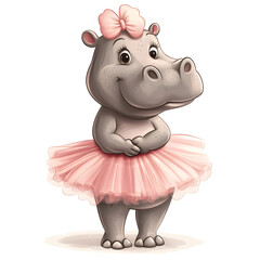 A cartoon hippo wearing a tutu, isolated on a white background

