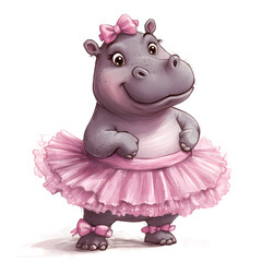 A cartoon hippo wearing a tutu, isolated on a white background

