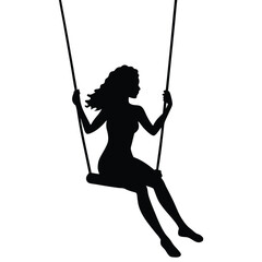 Young Black Woman Silhouette Swinging in Transparent Background