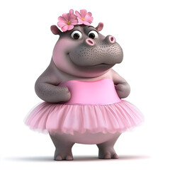 A cartoon hippo wearing a tutu, isolated on a white background

