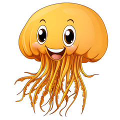 A cartoon jellyfish with a happy face, isolated on a white background

