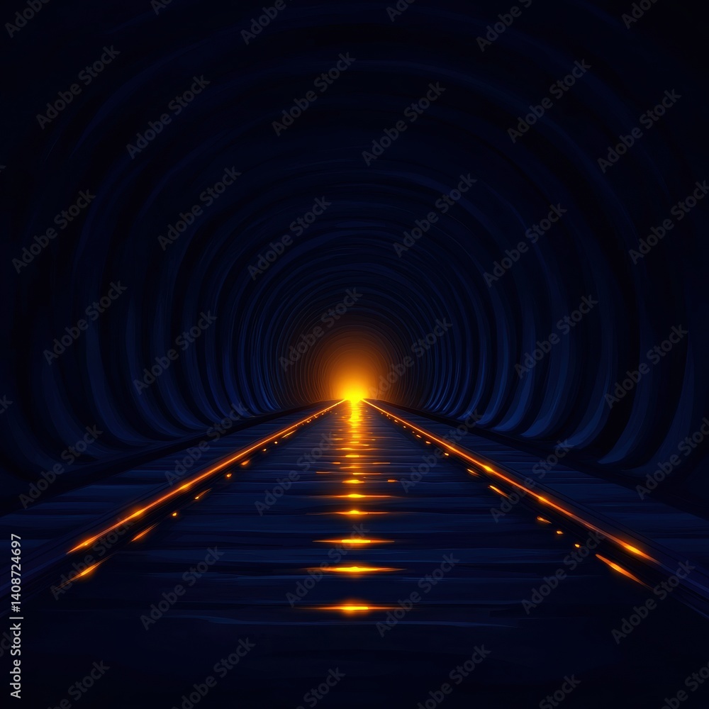 Aufkleber a dark tunnel with glowing light at the end, emphasizing depth and perspective, creating a sense of 