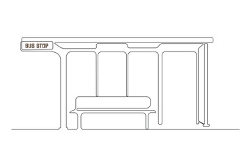 Continuous line art drawing of a bus stop. Bus stop continuous outline vector.