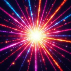 Vibrant starburst of colorful lights exploding from a central point, light bursts, fireworks