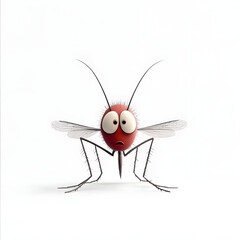 A cartoon mosquito with a confused face, isolated on a white background

