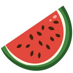 Simple flat-style watermelon slice illustration with seeds. Great for summer themes, fruit graphics, healthy food designs, kids’ projects, menu icons, and digital design needs.