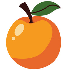 Flat illustration of a ripe orange peach with green leaf. Suitable for food themes, fruit designs, healthy eating graphics, summer vibes, or children’s cartoon-style projects.