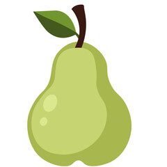 Green pear fruit illustration in flat cartoon style. Simple and clean design perfect for food-themed projects, healthy lifestyle graphics, digital prints, and educational materials.