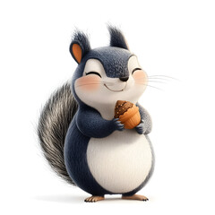 A cartoon squirrel holding an acorn, isolated on a white background

