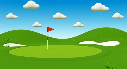 Fototapeta premium Cartoon Golf Course: Green Putting Green under a Sunny Sky
