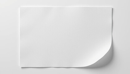 White Sheet of Paper with Curved Corner Isolated on Clean Background