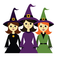 Halloween  three witches isolated  on white background