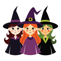 Halloween  three witches isolated  on white background