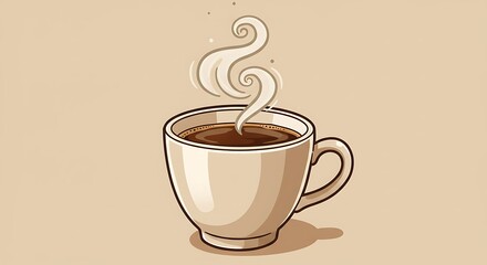 Obraz premium Steaming Coffee Cup: A Cozy, Retro Illustration