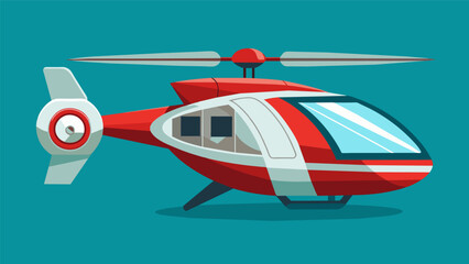 Fototapeta premium An air taxi resembling a small helicopter but with a sleeker design and hybrid engine for a more ecofriendly option. Its dual rotors allow for smooth vertical takeoff and landing.. Vector illustration