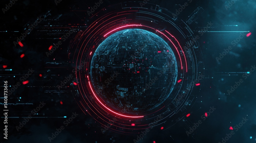 Aufkleber abstract universe with a holographic digital globe and glowing communication pathways.