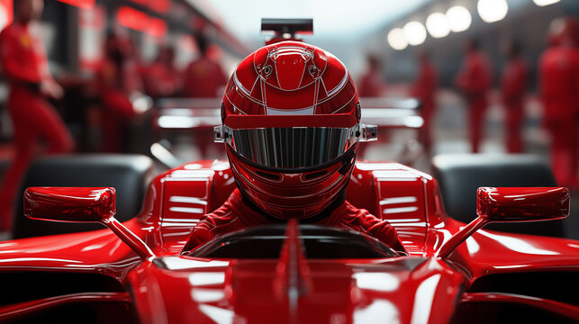 focused f1 pilot portrait with visor.