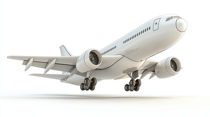 Fototapeta premium White Airplane in Flight Against White Background