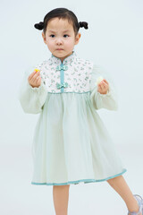 Cute Chinese little girl on white background