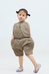 Cute Chinese little girl on white background