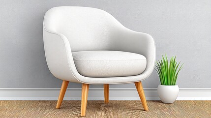 White Armchair on Animal Print Rug in Modern Interior