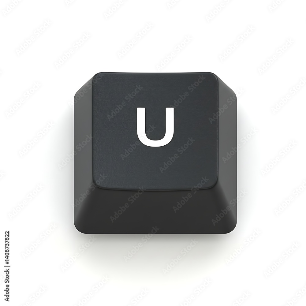 Aufkleber high-resolution 3d render of a single black keyboard key: letter u