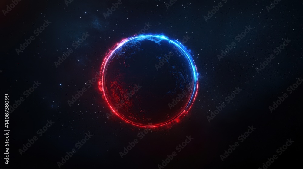Poster deep-space composition with a glowing red and blue nebula stretching across a galactic backdrop.