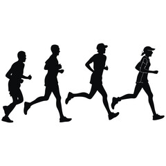 Runners Silhouette Group Dynamic Motion Jogging Men And Woman Sport Activity Endurance Training Fitness People Athletes On Isolated Background