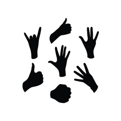 Hand Gestures Collection Of Flat Vector Silhouettes For Communication And Expression Demonstrating Diverse Signals On A Clean White Background