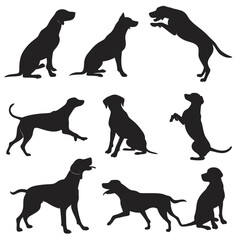 Dog Silhouettes Vector Collection Various Poses And Activities Isolated On White Canine Breed Animals Running Jumping Standing And Sitting Pet Clipart Set